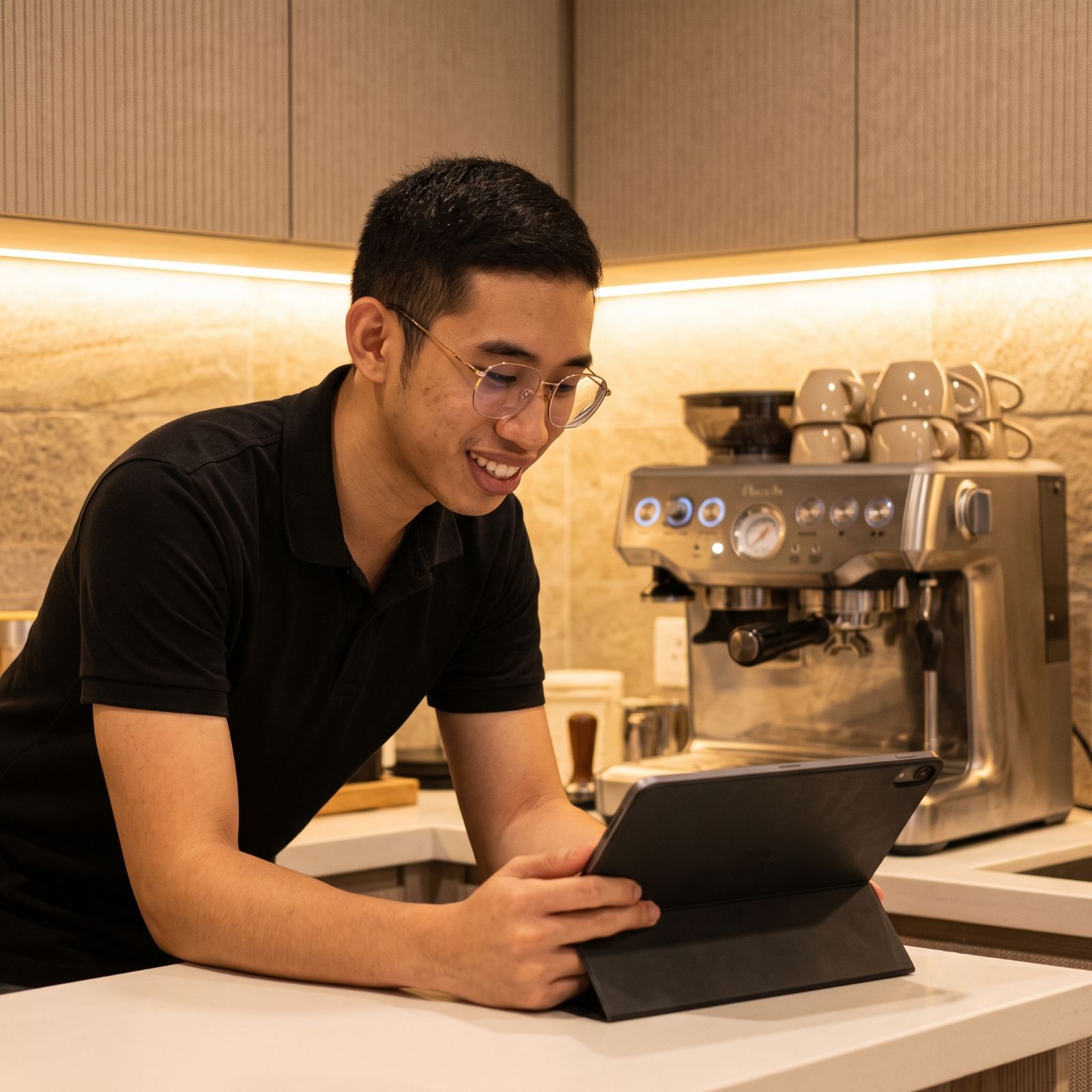Reviewing financials on a tablet