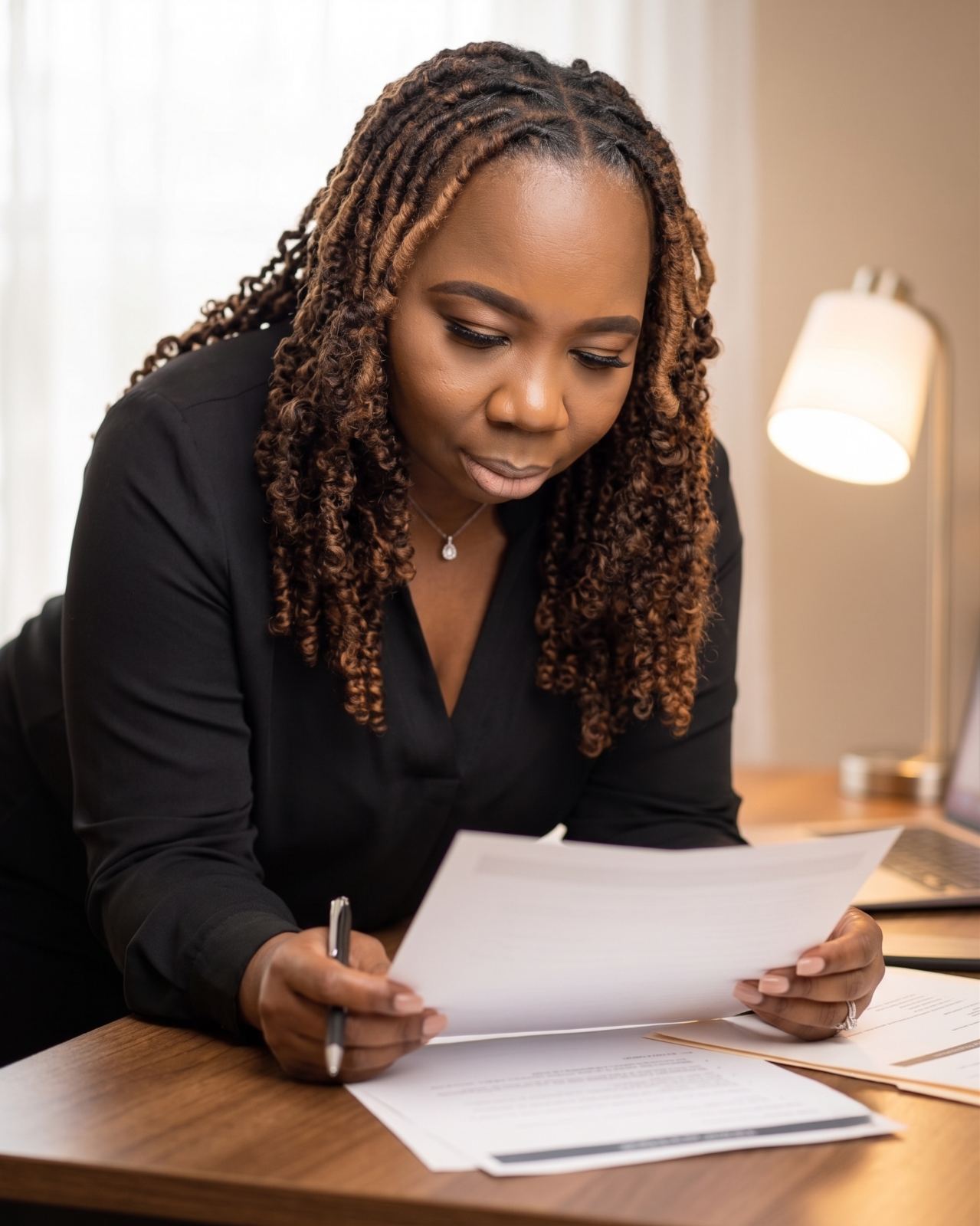 Reviewing tax documents at the desk