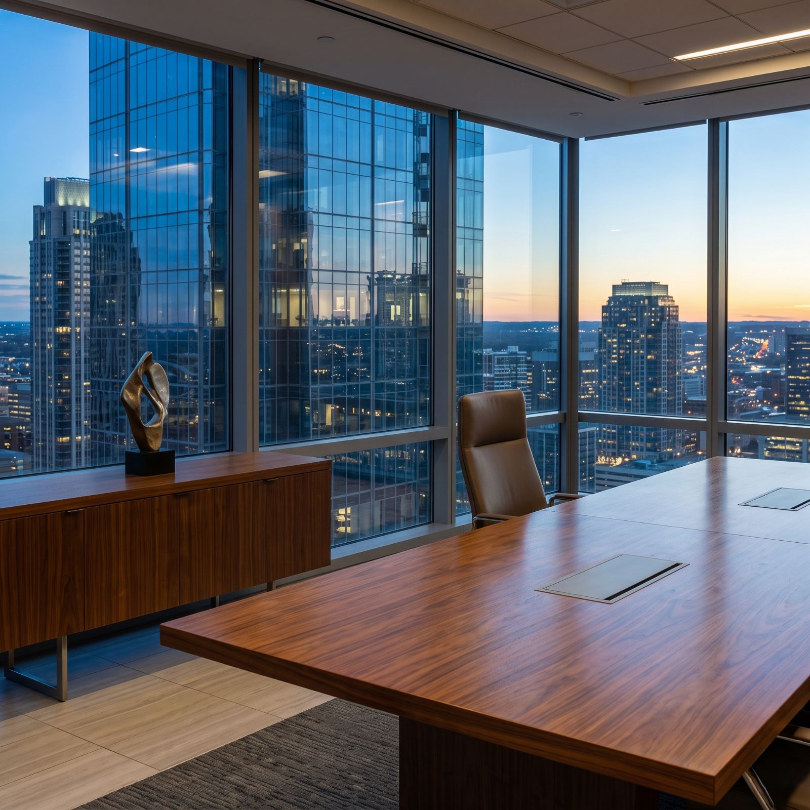 Executive office overlooking the city skyline